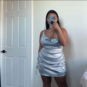 Manière de Voir Satin Ruched Mini Dress